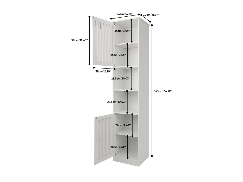 Armoire de salle de bains 36x30x163 cm à poser, tablettes réglables, mdf, blanc  - Conforama E