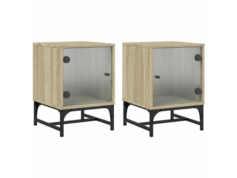 Lot de 2 tables de chevet - cabinet de chevet - table de nuit et portes vitrées chêne sonoma 35x37x50cm  - Conforama A