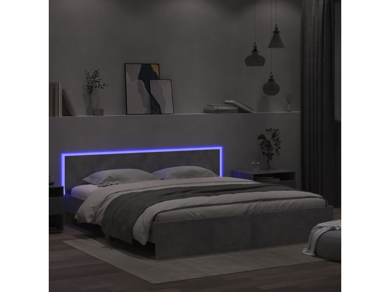  Lit double- lit adulte -  cadre de lit avec led sans matelas gris béton 200x200 cm  - Conforama C