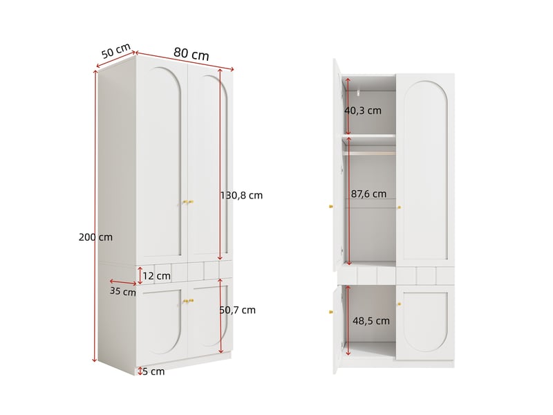  Lot de 2 armoires 2 portes modenvie 160 x 50 x 200 cm blanc mdf avec penderie et tiroirs  - Conforama C
