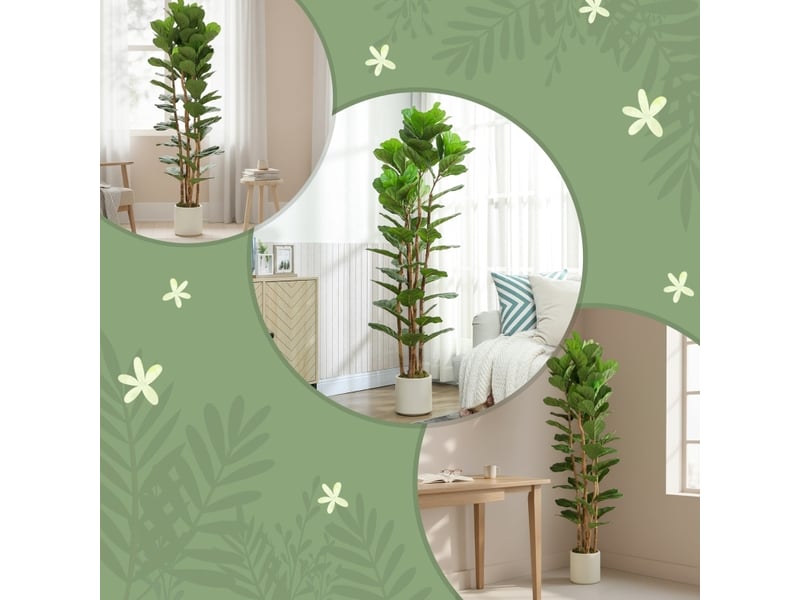  Figuier lyre artificiel 55x55x180 cm, 91 feuilles, tronc en bois, vert  - Conforama C