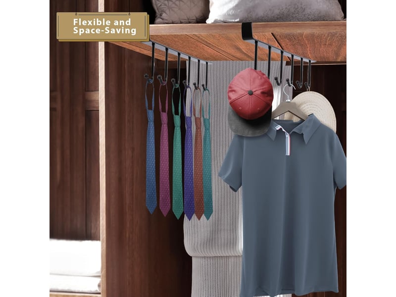  Lot de 4 porte-tasses sous armoire avec 6 crochets, support adhésif sans perçage pour étagère 2.5cm, rangement de cuisine gain de place robuste, noir  - Conforama E