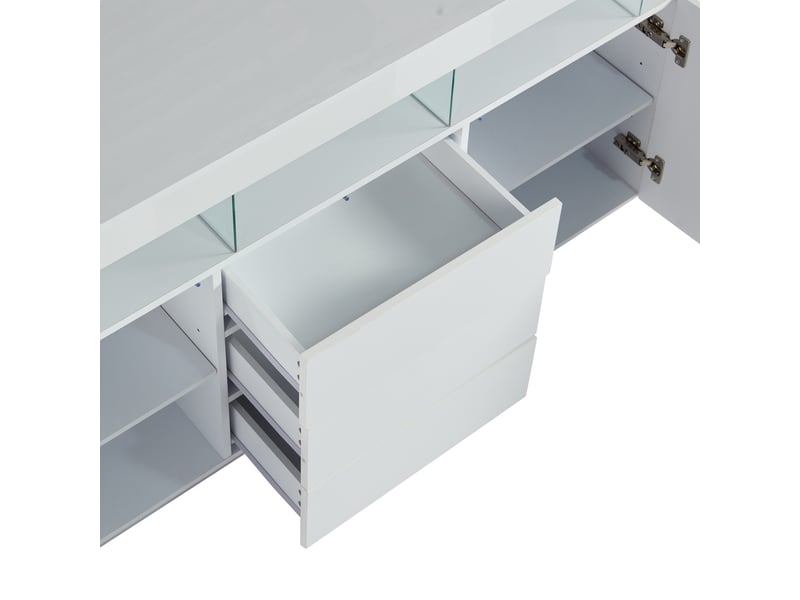 Buffet 2 portes, 3 tiroirs et led pour salle à manger 140×35×80 cm en panneaux de particules blanc - Conforama D