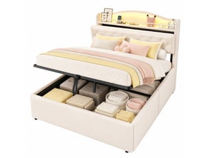 Lit coffre 140x200 cm OKWISH   coloris beige