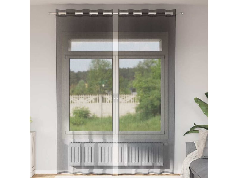  Lot de 2 rideaux en voile, voilages avec œillets noir 140x260 cm cf44389  - Conforama B