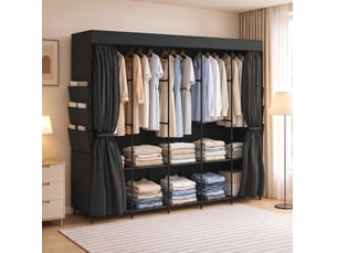 Armoire penderie en tissu 212 x 45 x 167 cm, 5 tringles en acier, noire