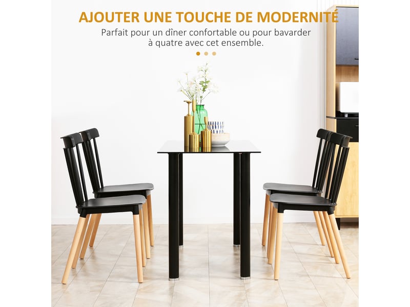  Lot de 4 chaises style scandinave dossier haut assise en polypropylène pieds en hêtre noir 48 x 52,5 x 83 cm  - Conforama A