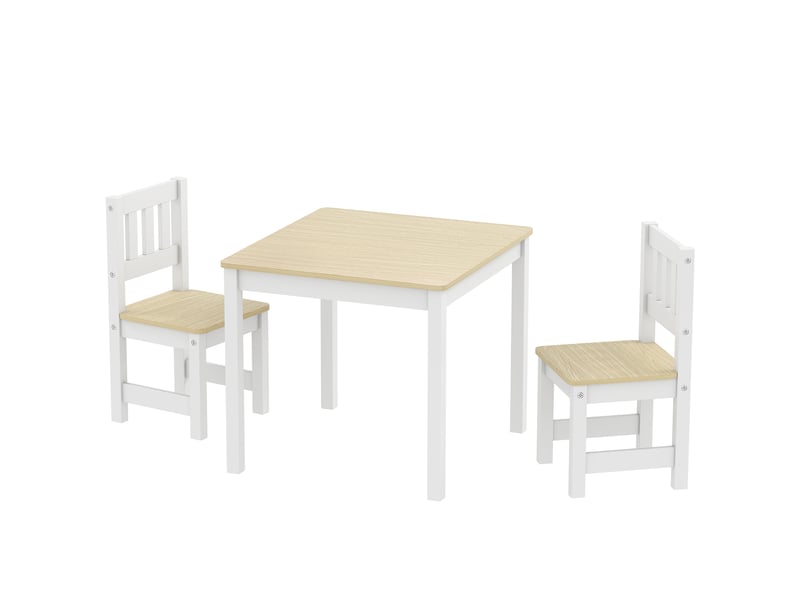  Table enfant avec chaise, lot table et 2 chaises enfant en bois pour dessiner, jouer, étudier, bois naturel, 56x52x48cm  - Conforama B