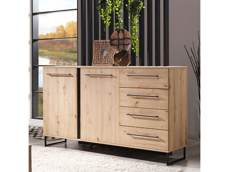  Buffet ceredano, bahut 4 tiroirs, 159x42x95h cm marron chêne noueux Ceredano - Conforama B