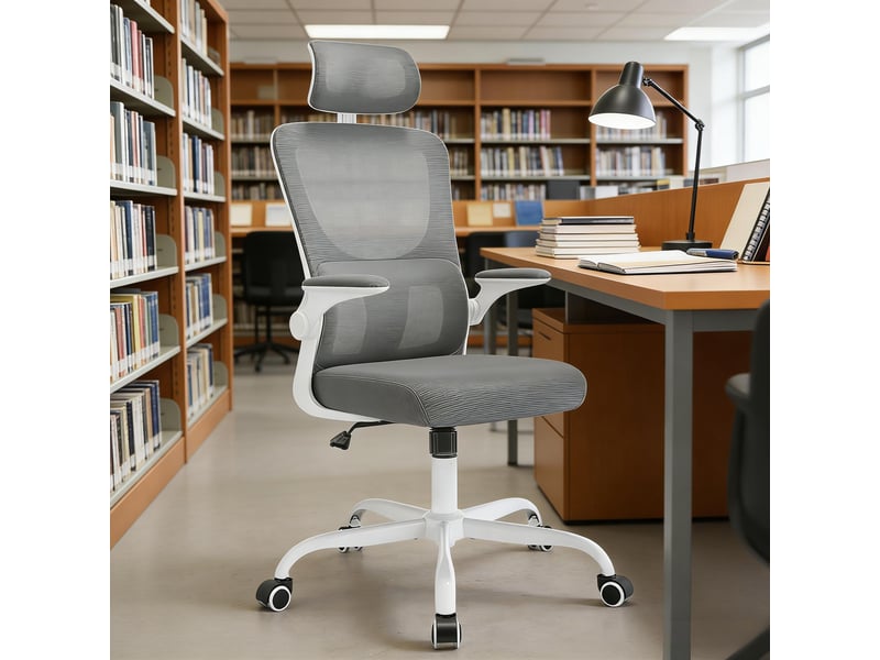  Chaise de bureau ergonomique à roulettes avec dossier inclinable - lpospi - têtière réglable, maille - gris  - Conforama C