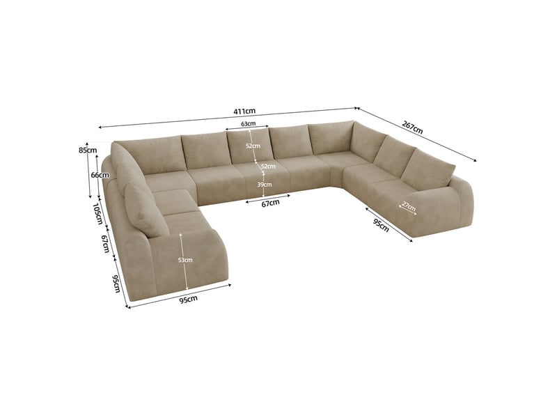  Canapé panoramique en u 9 places en chenille avec mousse haute élasticité, sans montage, pour salon, khaki  - Conforama E
