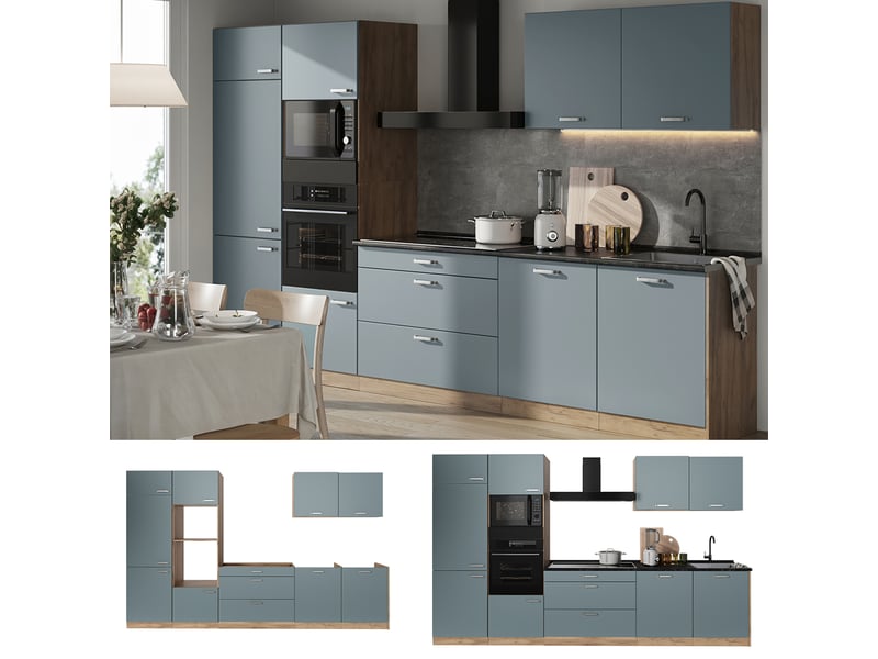  Vicco cuisine, bleu-grischêne doré, 340cm plan de travail marbre  - Conforama D