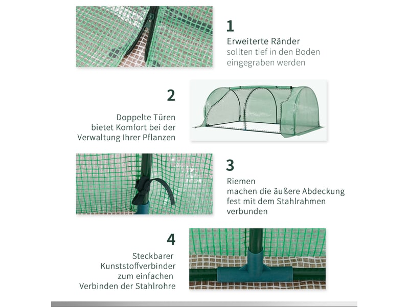  Serre tunnel de jardin 200x100x80 cm – verte – porte enroulable, cadre acier et film anti-uv hydrofuge  - Conforama E