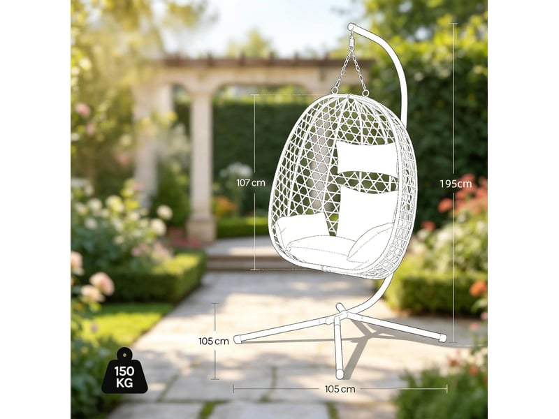 Chaise suspendue 105x105x195 cm anthracite en métal et pe rotin, hauteur réglable et support inclus - Conforama C