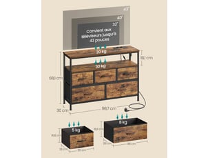 Commode de rangement industrielle avec éclairage led ajustable 30 x 98,7 x 68,1 cm en aggloméré marron rustique 12_0012911