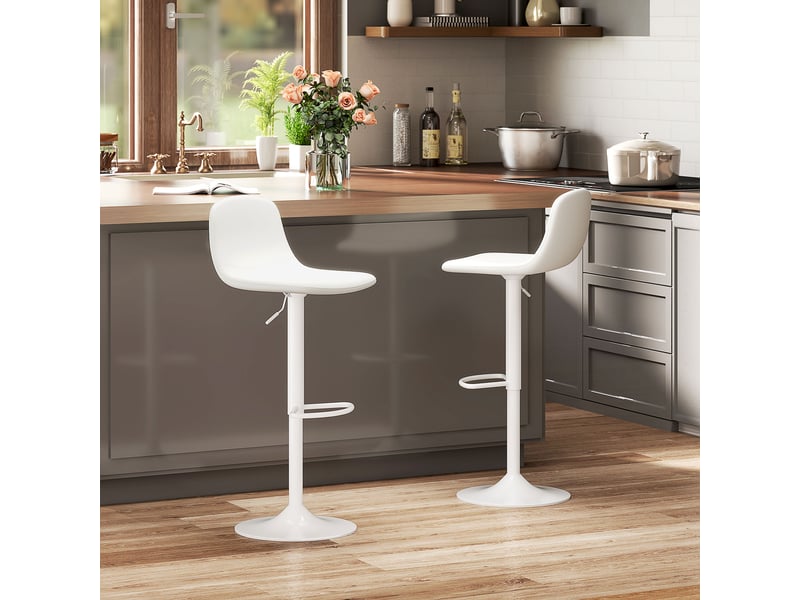  Lot de 2 tabourets hauts réglables à 360° avec dossier et repose-pieds pour cuisine, bar ou salle à manger 40,5 x 44 x 84-104 cm blanc  - Conforama D