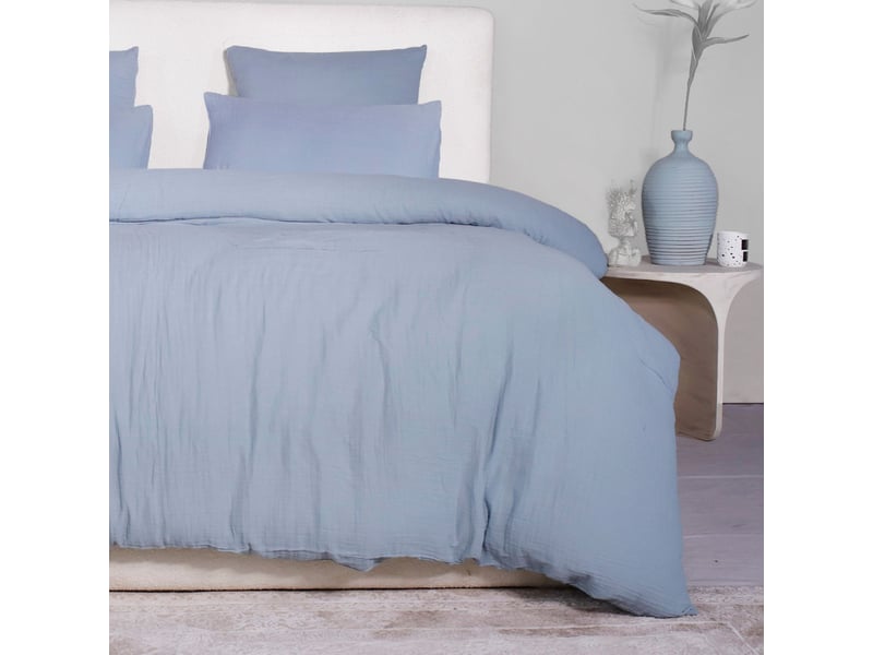  Parure housse de couette 260x240cm + 2 taies 100% gaze de coton lavée bleu givré - valma VALMA - Conforama C