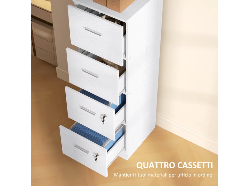  Armoire de bureau à 4 tiroirs avec 2 serrures et porte-documents, en bois, 40 x 42 x 130,8 cm, blanche  - Conforama E