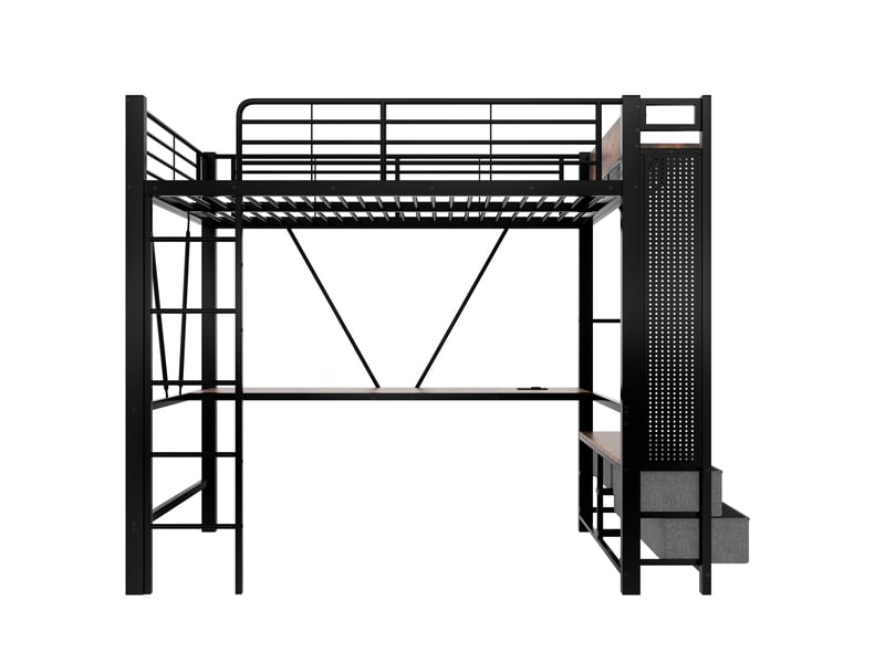  Lit mezzanine noir 90x200 cm avec bureau, 4 tiroirs, led, usb et type-c  - Conforama A