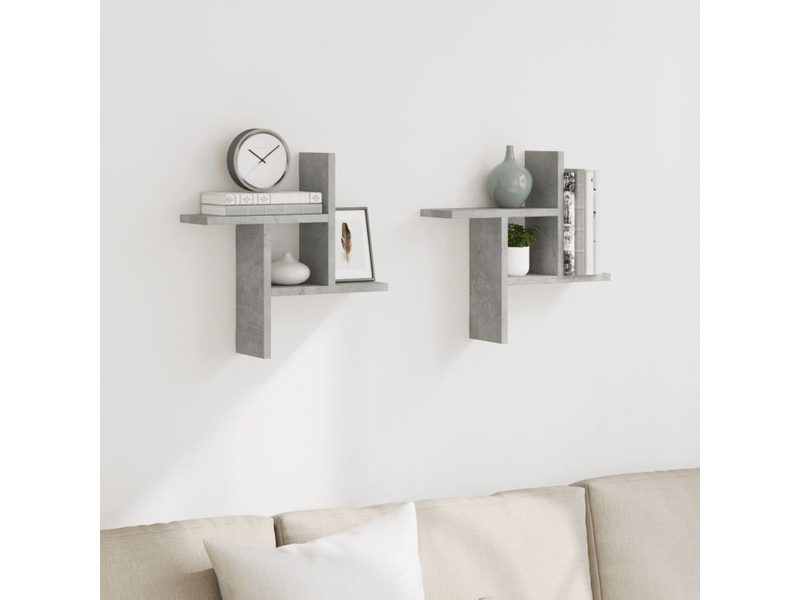 Étagères murales 2 pcs gris béton 38x12x38 cm bois d'ingénierie- comfortxl - Conforama C
