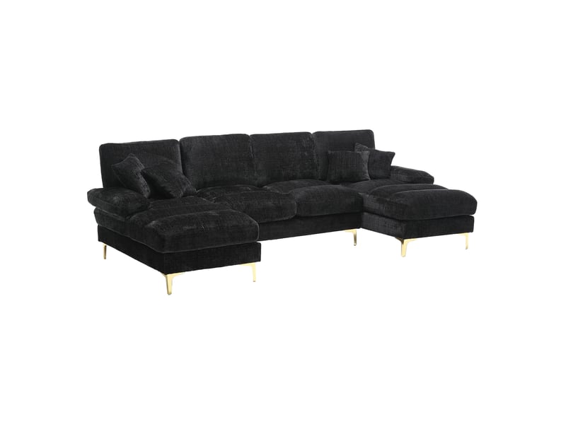  Canapé panoramique modenvie en u 4 places 272 x 136 cm chenille noir  - Conforama A