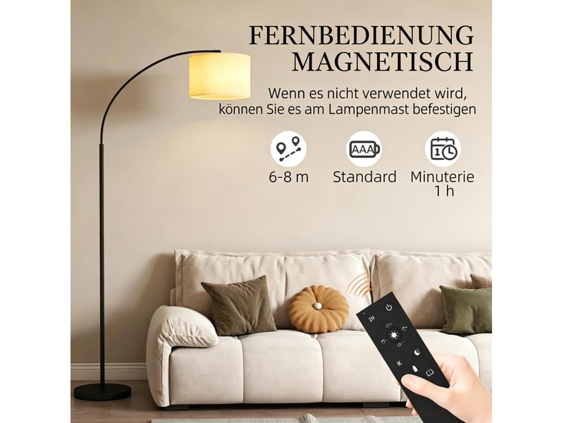  Lampadaire arqué 104,2 x 32 x 180,6 cm en métal et tissu avec télécommande noir et crème chicfurn  - Conforama C