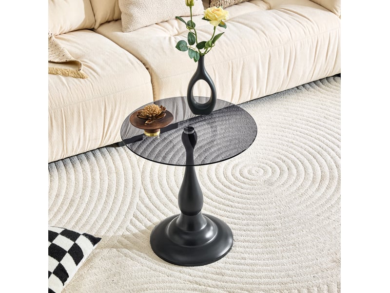  Table d'appoint ronde 50x50x51,5 cm en verre trempé et métal noir  - Conforama B