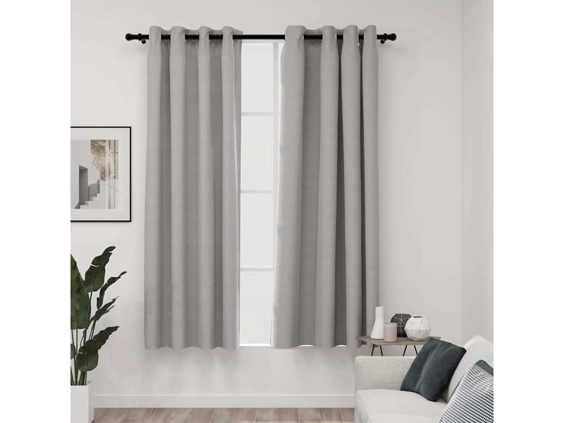  Lot de 2 rideaux occultants, rideaux black-out aspect lin avec œillets gris 140x175cm cf44522  - Conforama B