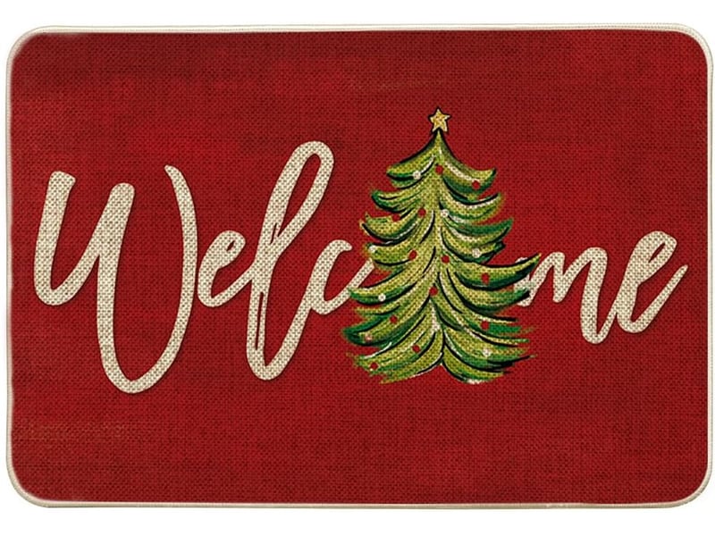 Paillasson de noël, motif arbres, pins et étoiles, décoration saisonnière de noël, tapis de cuisine, tapis de sol pour intérieur et extérieur, 40 x 60  - Conforama A