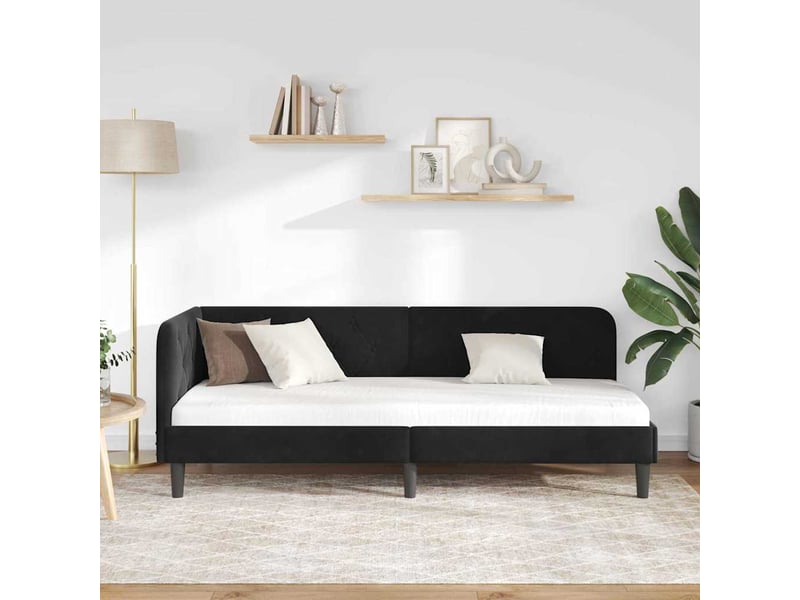 Lit simple- lit adulte - cadre de lit d'angle noir 80 x 200 cm velours - Conforama C