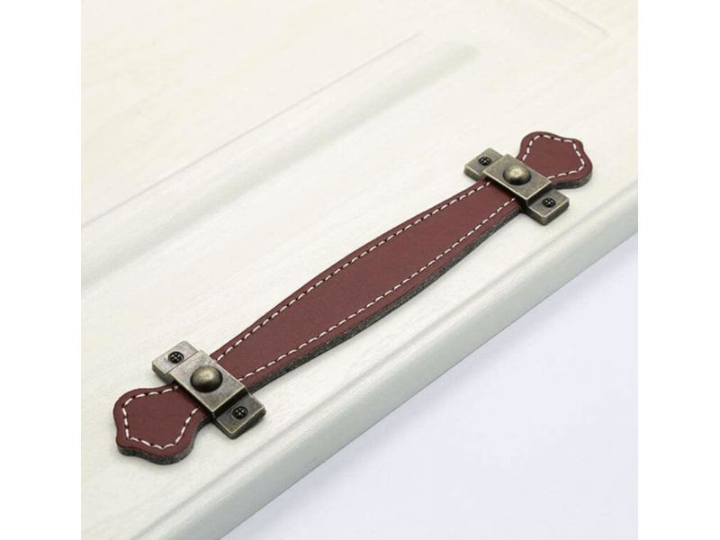  6 poignées de cuir pour tiroirs, 128 mm, style vintage, pour valises et placards, couleur marron.  - Conforama D