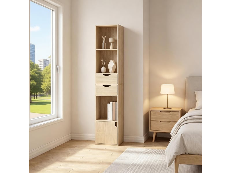  Bibliothèque 30x24x157,5 cm 3 niches et 2 tiroirs chêne clair  - Conforama E