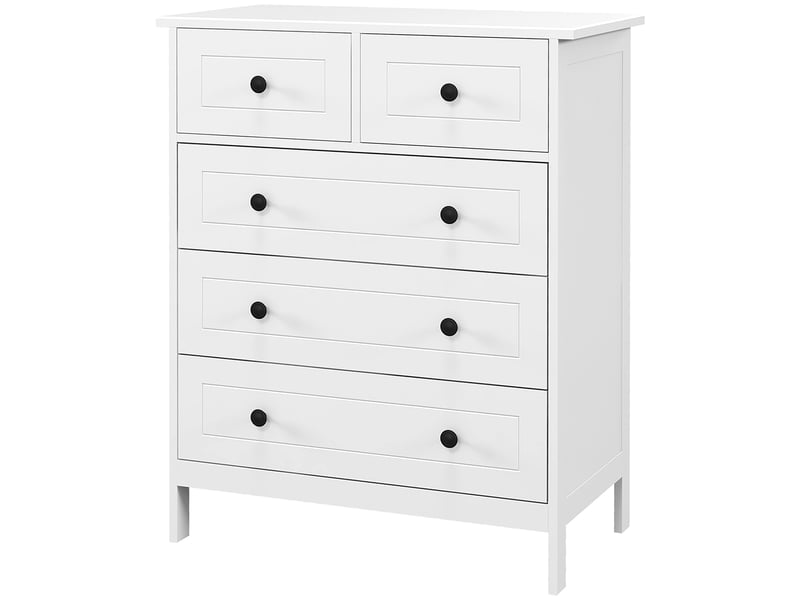  Commode à 5 tiroirs en bois gain de place et anti-basculement, 74 x 40 x 91 cm, blanche  - Conforama B