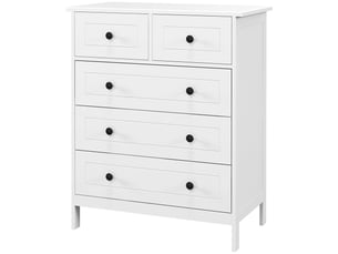 Commode à 5 tiroirs en bois gain de place et anti-basculement, 74 x 40 x 91 cm, blanche