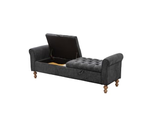 Banc coffre 2 couvercles, rangement intégré, design moderne, structure robuste, salon et chambre, tissu bouclé, gris