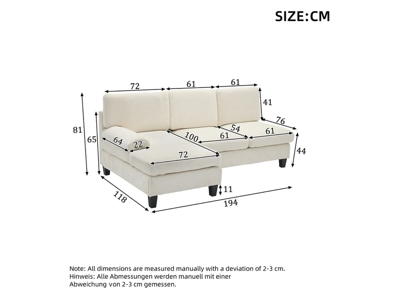 Canapé d'angle convertible 3 places en l, canapé lit tissu lin beige, petit espace, 194x118x81cm - Conforama D