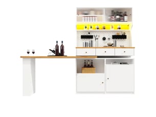 Buffet de cuisine haut blanc 137x45x178 cm avec tiroirs et portes