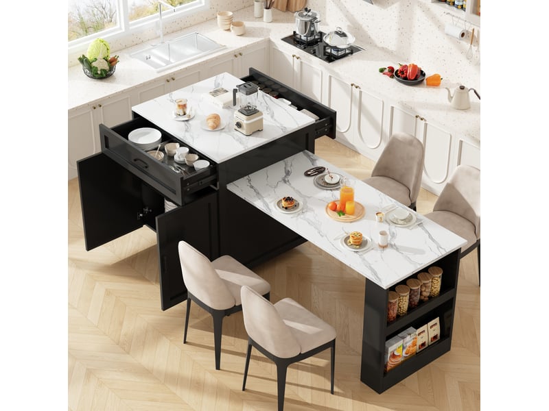  Îlot de cuisine extensible 204x70x93,5 cm avec rangement mdf noir  - Conforama E