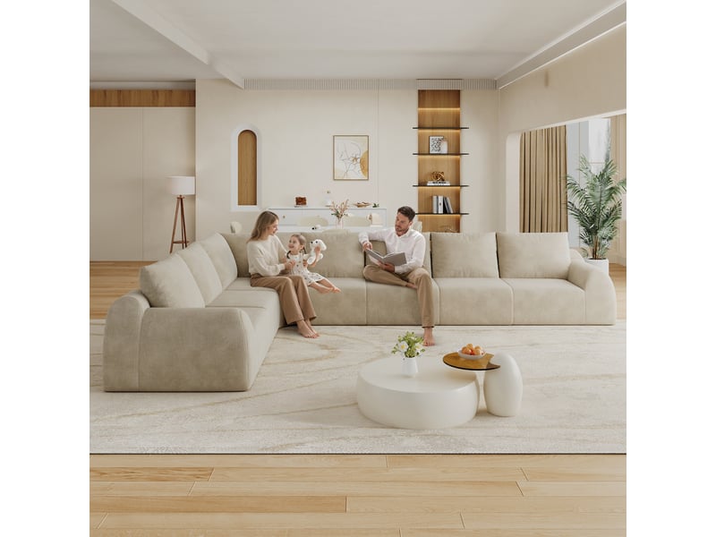  Canapé sans structure en mousse compressée 401 × 267 × 85 cm, kaki, tissu chenille, en l, sans montage, mousse haute élasticité  - Conforama E