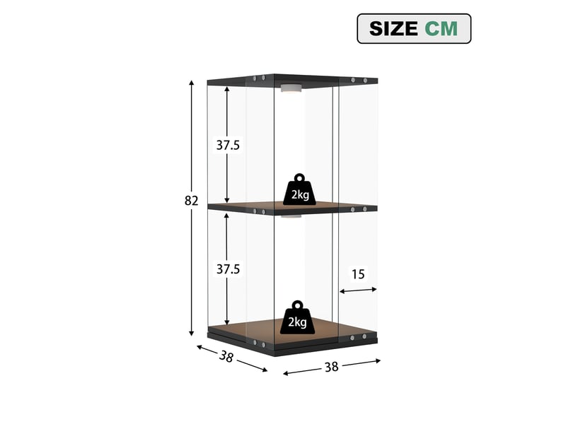  Vitrine en verre avec éclairage,rotation à 360°,82 x 38 x 38 cm,à deux niveaux,noir  - Conforama C