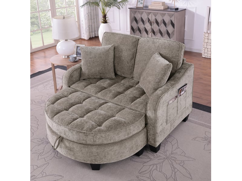  Canapé convertible modenvie 1 place avec pouf de rangement en chenille marron  - Conforama B