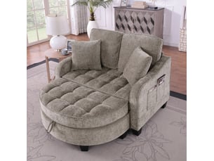 Canapé convertible modenvie 1 place avec pouf de rangement en chenille marron