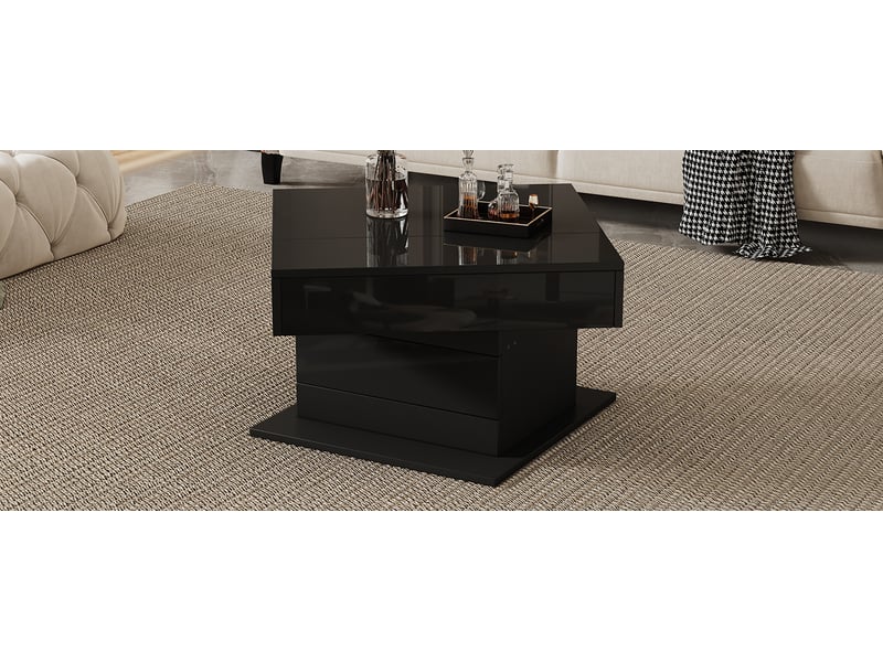  Table basse carrée 70x70x45 cm noire en panneau de particules avec plateau rotatif 360° réglable en hauteur jusqu'à 59 cm 1 tiroir et rangement dissimulé evarich - Conforama B