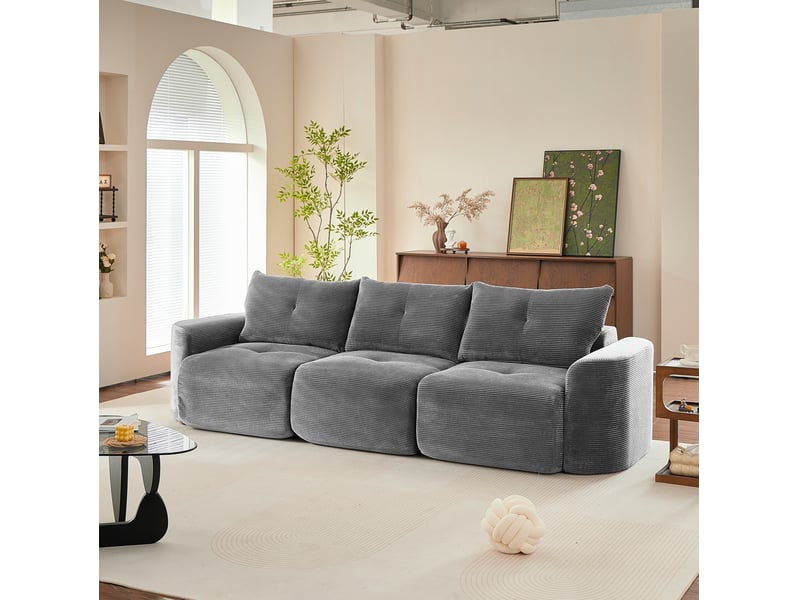  Canapé 3 places modulable 2+1 en velours côtelé gris anthracite evryae  - Conforama B
