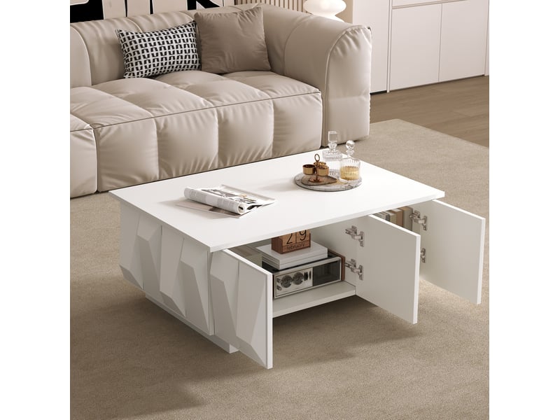  Table basse avec rangement 95x67x39,5 cm en panneaux de particules couleur blanc  - Conforama D