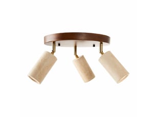 Luminaire rond avec 3 spots orientables en travertin et effet bois iris