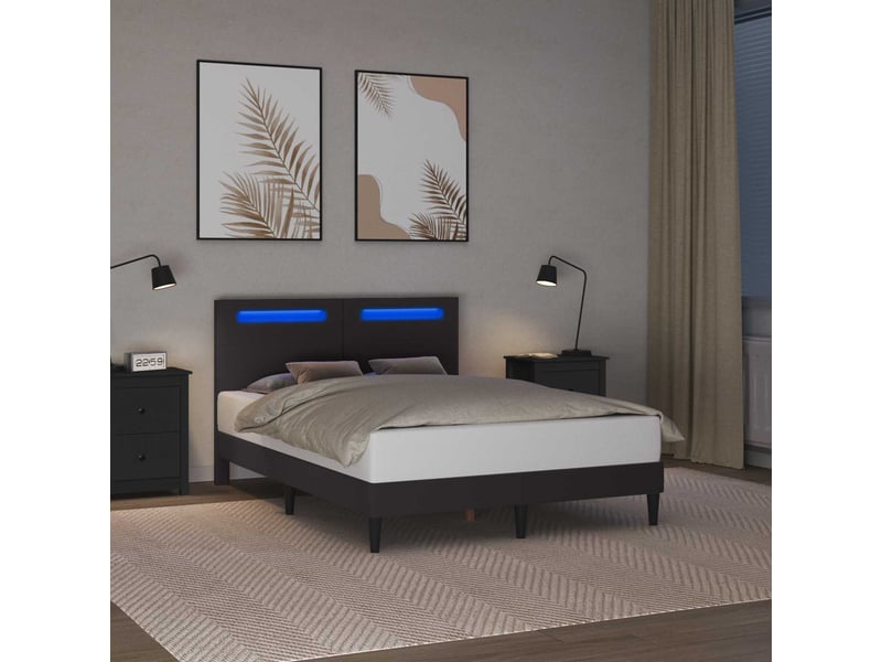  Lit double- lit adulte -  cadre de lit avec bandes led gris 140 x 190 cm simili cuir  - Conforama C