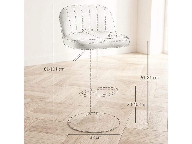  Tabouret de bar lot de 2 pivotant avec hauteur réglable, dossier et repose-pieds, en polyester gris et noir  - Conforama D
