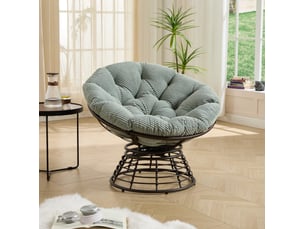 Fauteuil papasan pivotant 360° 92x67 cm en rotin pe marron avec coussin vert clair