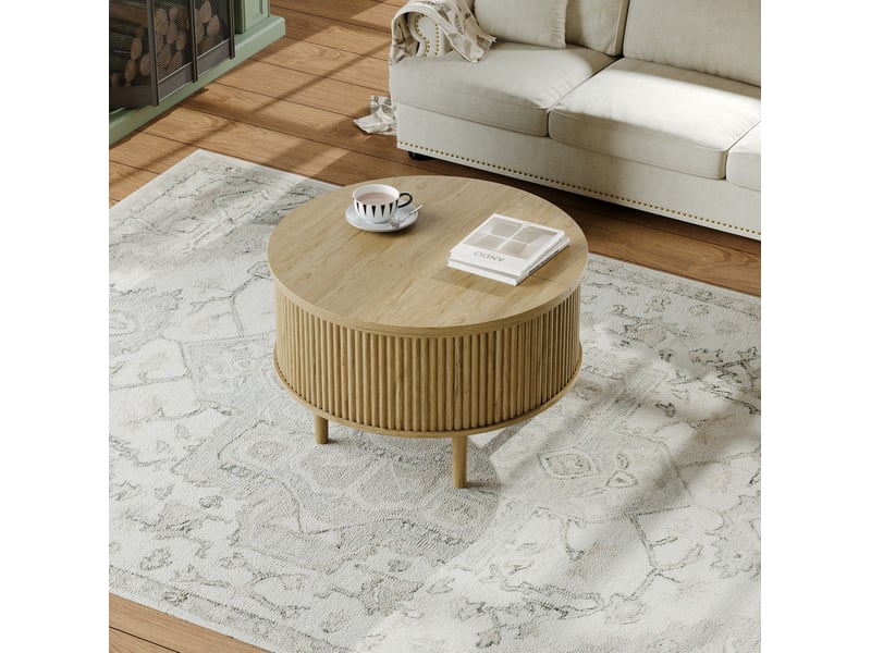  Table basse ronde relevable 80 x 80 x 50 cm avec rangement, finition naturelle  - Conforama E